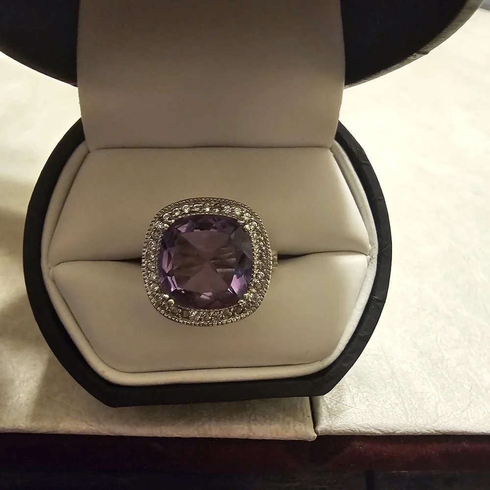 Cushion Cut Amethyst Ring Sterling Silver - Picture 15 of 17